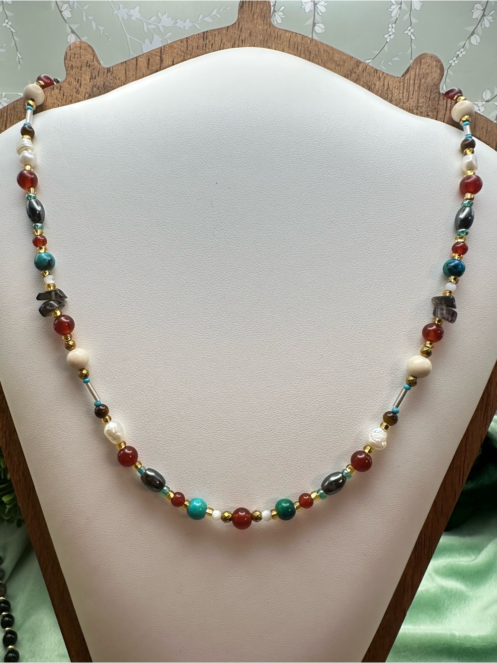 Handmade Southwestern Inspired Beaded Necklace – Turquoise, Red & Cream